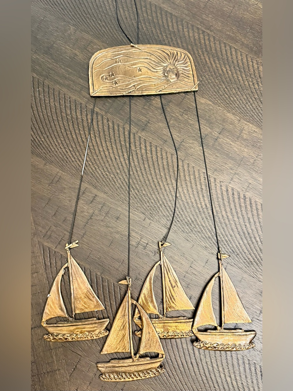 Vintage Mid-Century Modern Brass/Copper Sailboat Mobile Wind Chime